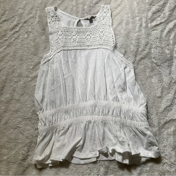 Lucky Brand Size XS White Crochet Lace Peplum Top Tank Cottagecore Coastal Beach - Picture 5 of 13